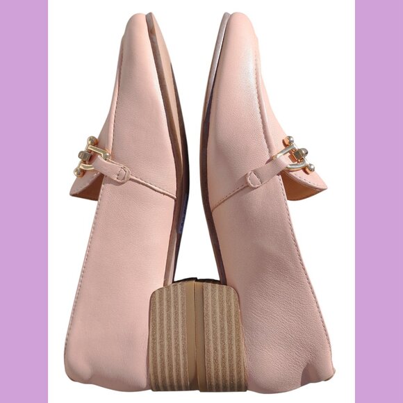 Women's Pure Block-Heel Leather Pink Loafers, size 6 - Picture 7 of 13